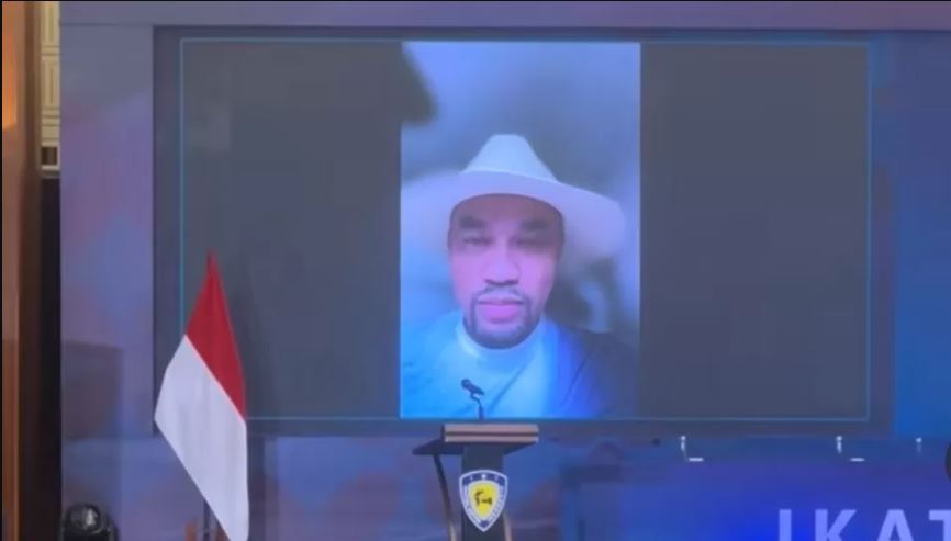 Ahmad Sahroni memberikan sambutan secara daring dalam acara Munas X IMI 2025 di Jogjakarta.