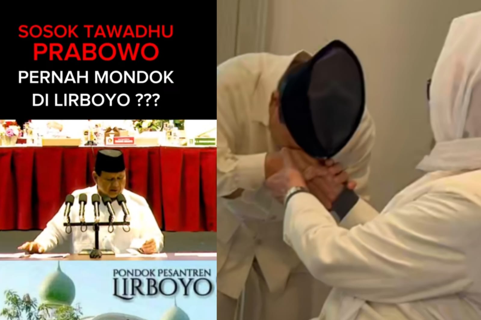 kiri ketika prabowo tengah berada di pondok pesantren lirboyo kanan ketika beliau ber pidato di depan para masayikh dan santri