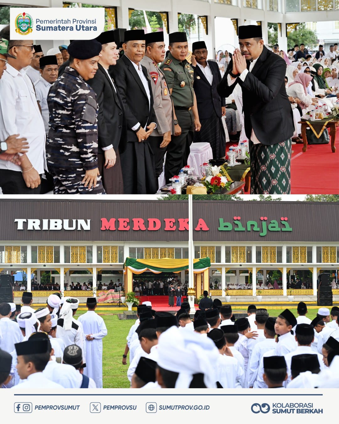 Foto Upacara Hari Santri Nasional 2025 di lapangan Tribun Merdeka Binjai Sumut (Sumber: Instagram pemprov sumut)