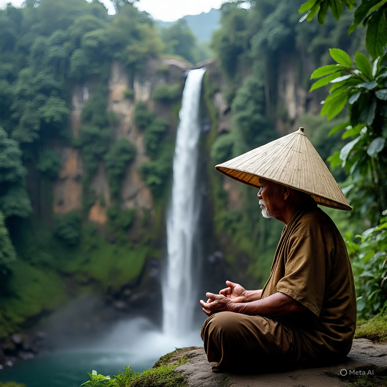Gambar ilustrasi Kakek Bodo sang penunggu air terjun.