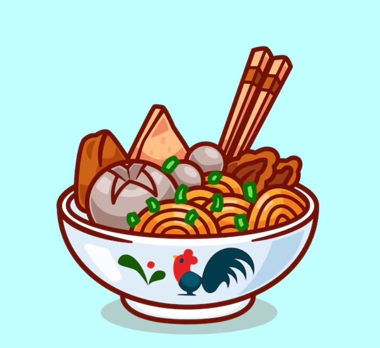 Ilustrasi bakso dan mie ayam enak.