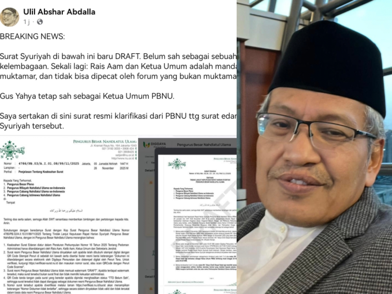 Melalui akun Facebook resminya, Gus Ulil memastikan bahwa dokumen yang beredar itu belum final