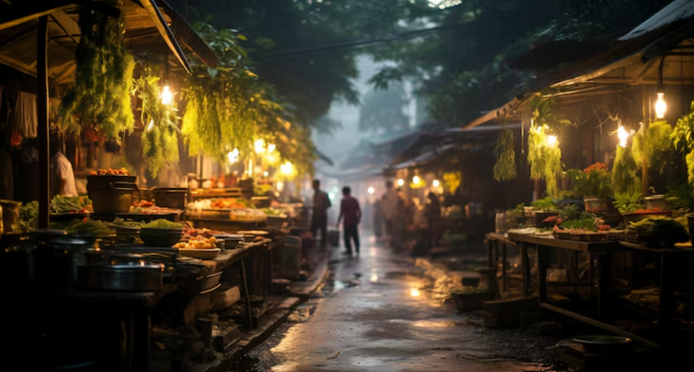 Ilustrasi pasar tradisional tempo dulu.