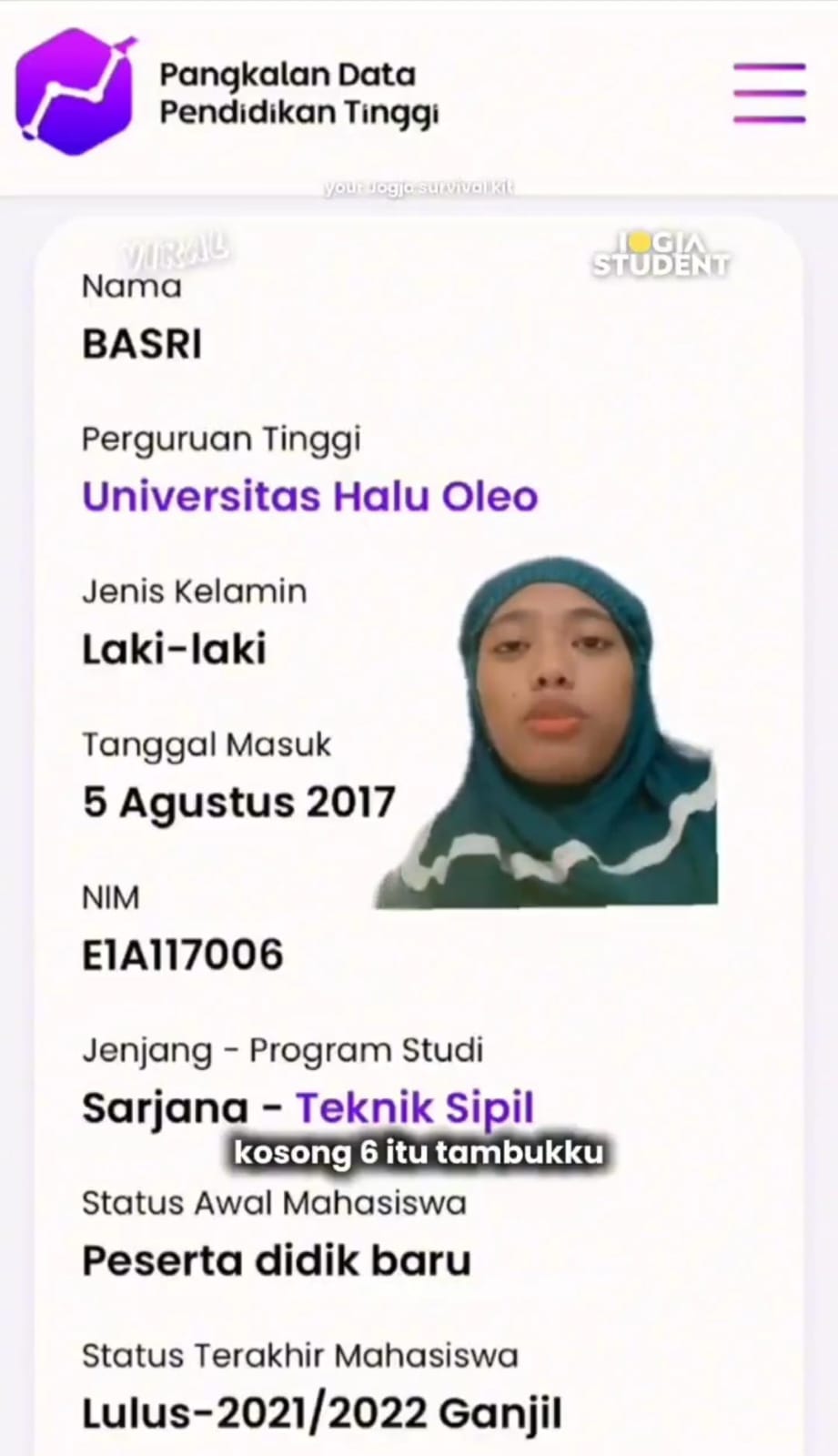 Data Akademik Alumni UHO Kendari Diduga Disalahgunakan, Ijazah Jadi Tak Valid di PDDikti (X: jogjastudent)