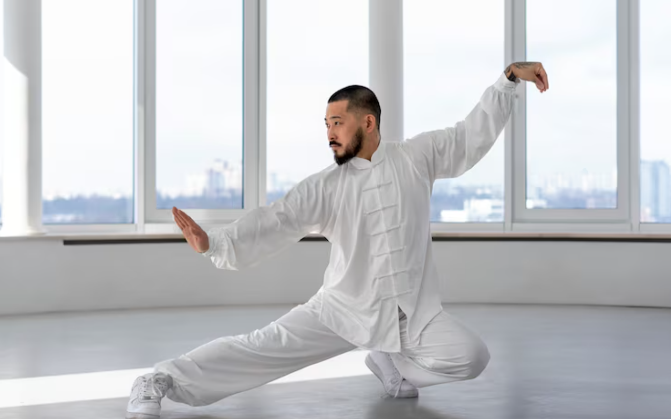 Tai chi memadukan gerakan bela diri dengan meditasi dan pernapasan.