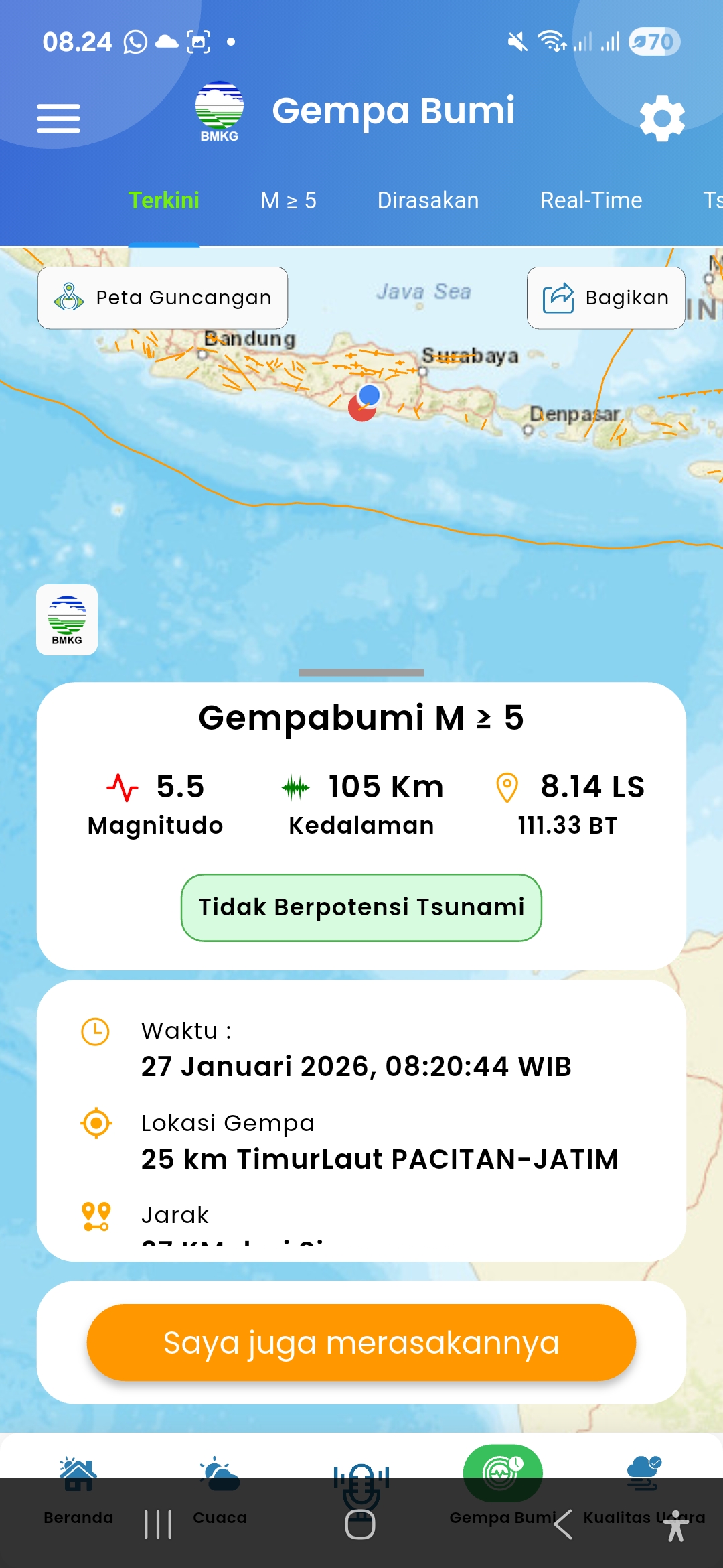 Gempa Pacitan pagi ini.