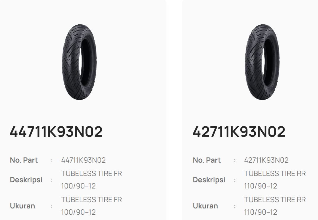 Ban motor tubeless untuk Honda Scoopy.