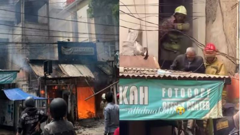 Detik-detik dramatis damkar mengevakuasi kakek dan cucu saat kebakaran laundry di kawasan Pasteur, Kota Bandung.