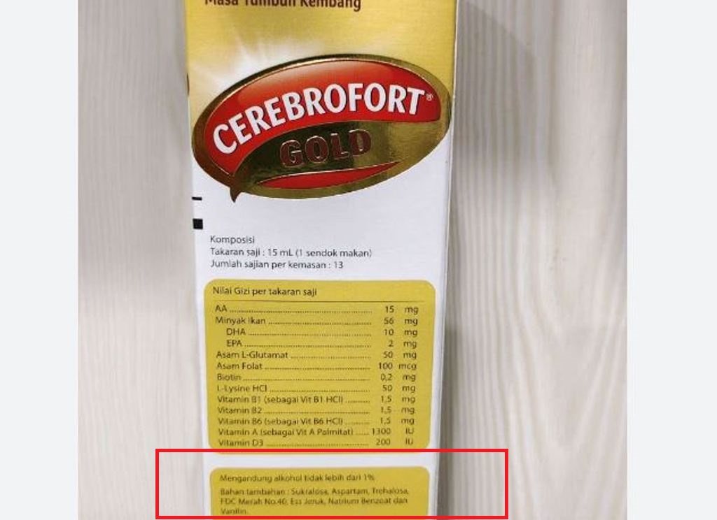 Terdapat tulisan kandungan alkohol dalam suplemen anak Cerebrofot, ini jawaban MUI.