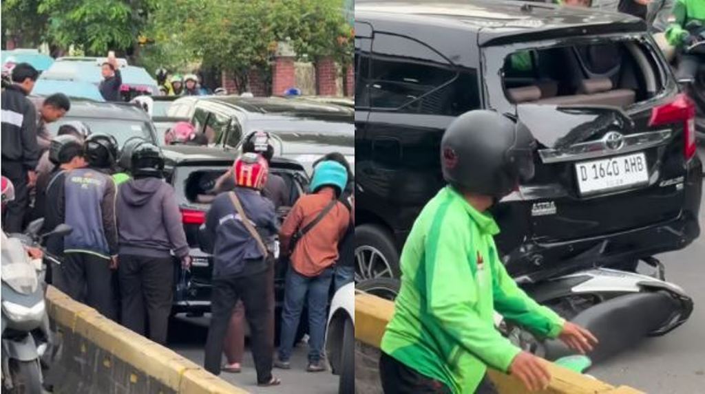 Mobil Toyota Calya lawan arah di Jalan Gunung Sahari, Jakpus. 