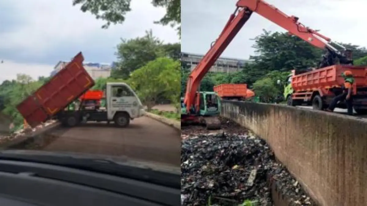 viral truk yang diduga berasal dari Dinas Lingkungan Hidup Jakarta, membuang sampah di kawasan sungai. (Instagram.com/@undercover - DLH Jakarta)