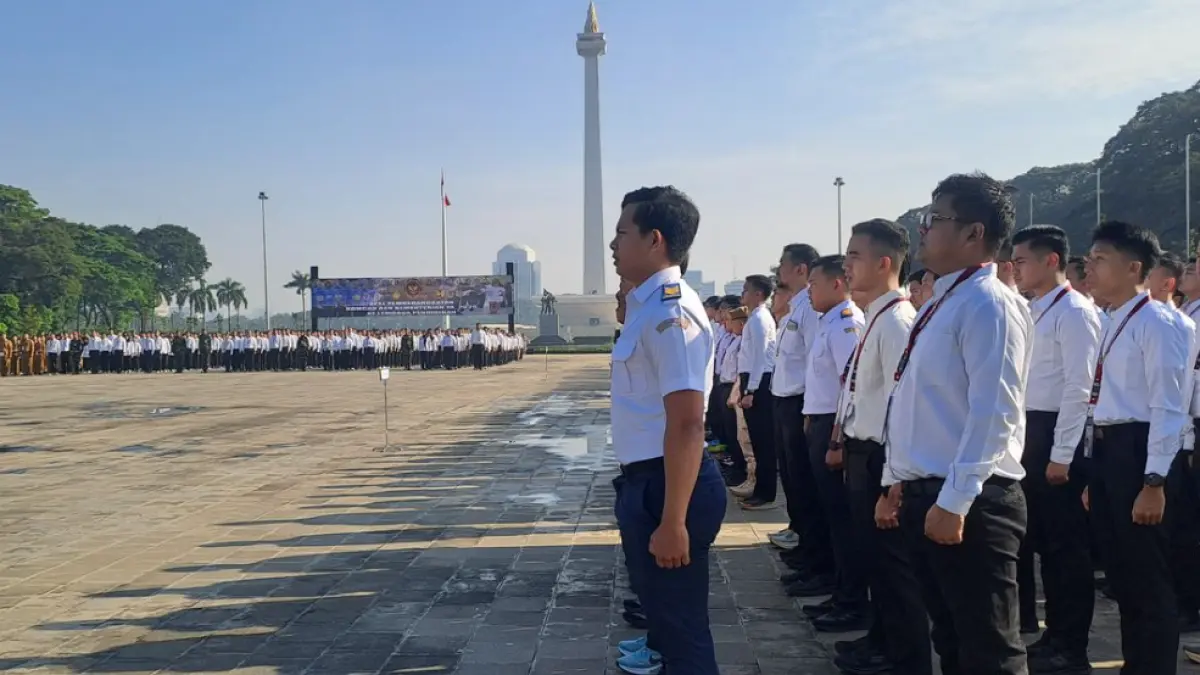 Ribuan ASN dari berbagai kementerian dan lembaga mengikuti pelepasan calon Komponen Cadangan (Komcad)