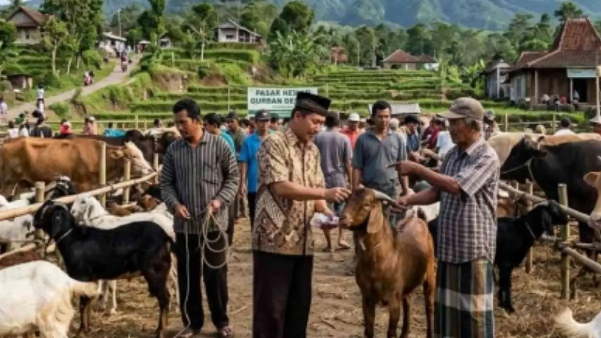 Ilustrasi suasana di salah satu pasar hewan kurban menjelang Idul Adha.