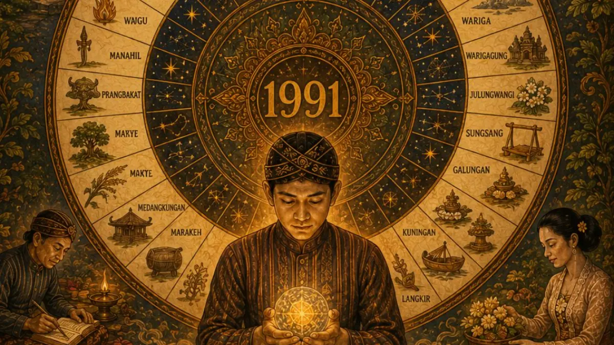 Ilustrasi daftar wuku kelahiran tahun 1991 sesuai sistem penanggalan Jawa.