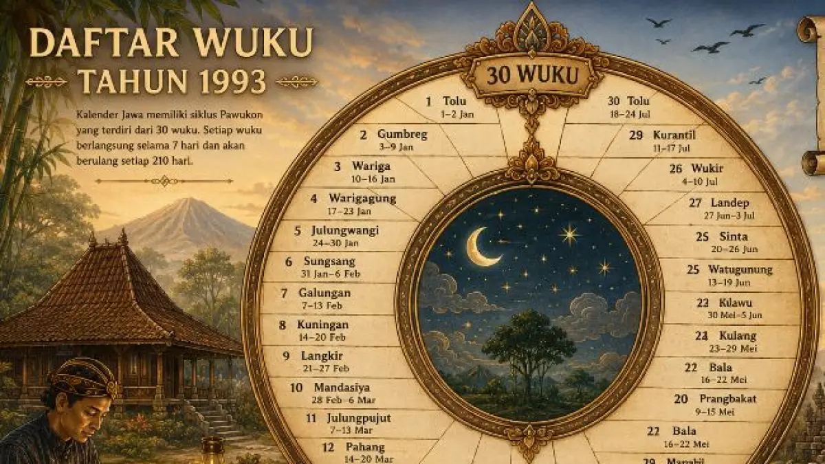 Ilustrasi daftar wuku kelahiran 1993 sesuai sistem penanggalan Jawa.