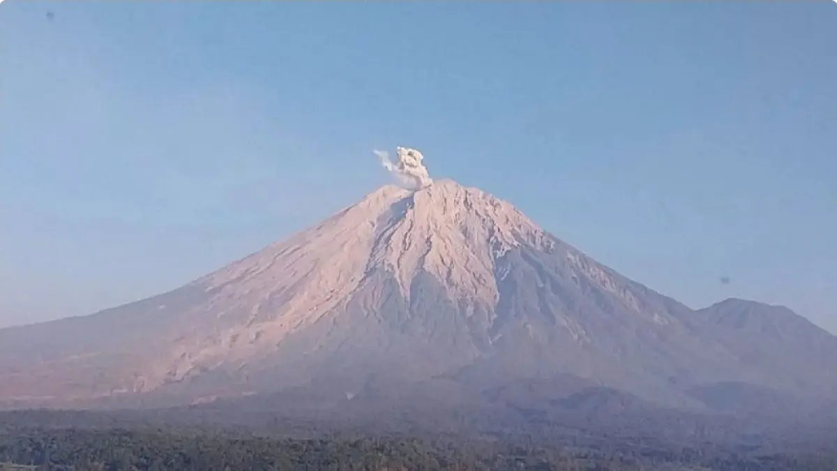 Gunung Semeru erupsi sebanyak tiga kali pada Jumat pagi (21/8/2026). (ANTARA)