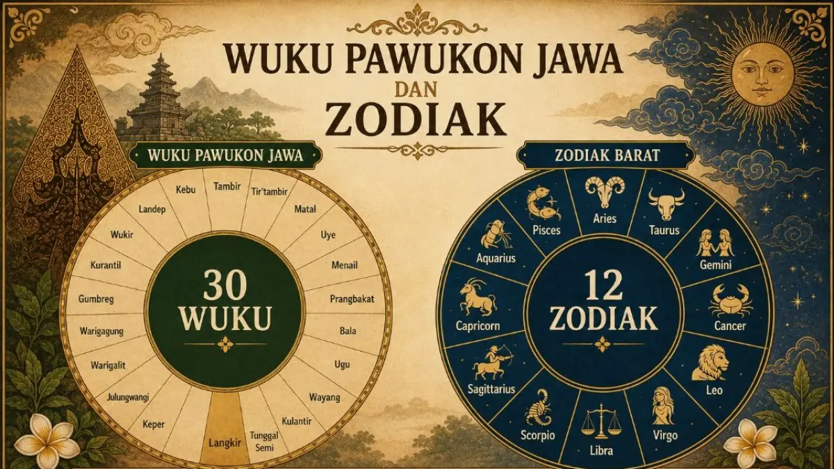 Ilustrasi zodiak dan wuku dalam sistem pawukon Jawa.