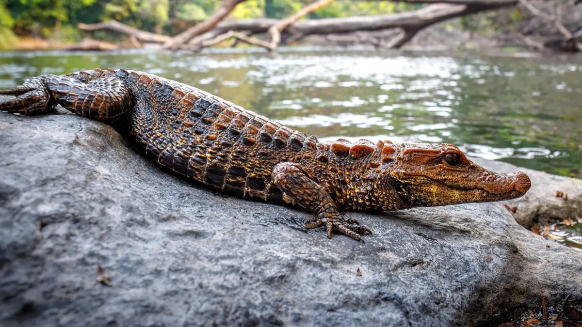 Buaya kerdil di Gabon terekam menangkap kelelawar dalam gua gelap (Britannica)