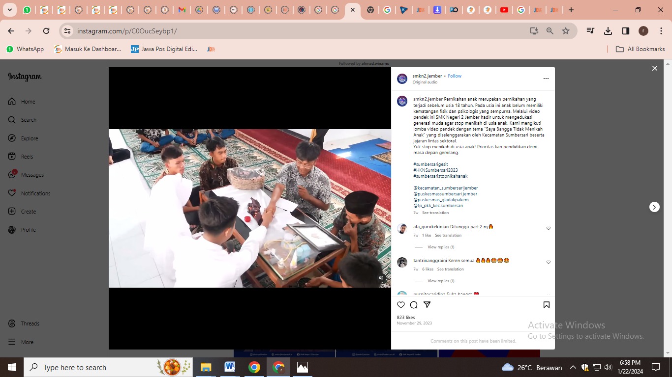 tangkapan layar video, karya siswa SMKN 2 Jember (sumber: instagram SMKN 2 Jember)