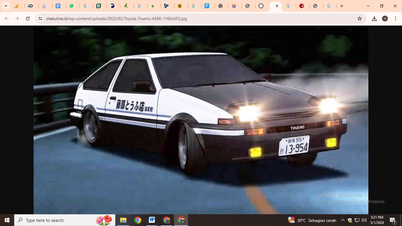 Mobil Toyota Corolla Sprinter Trueno atau AE86 yang dipakai tokoh anime Initial D (Foto: otakuline.id)