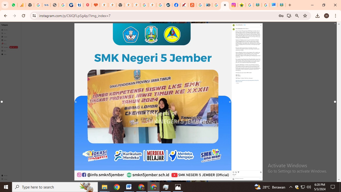 Siswa SMKN 5 Jember yang mengikuti LKS tingkat Jatim. (foto; Instagram SMKN 5 Jember)