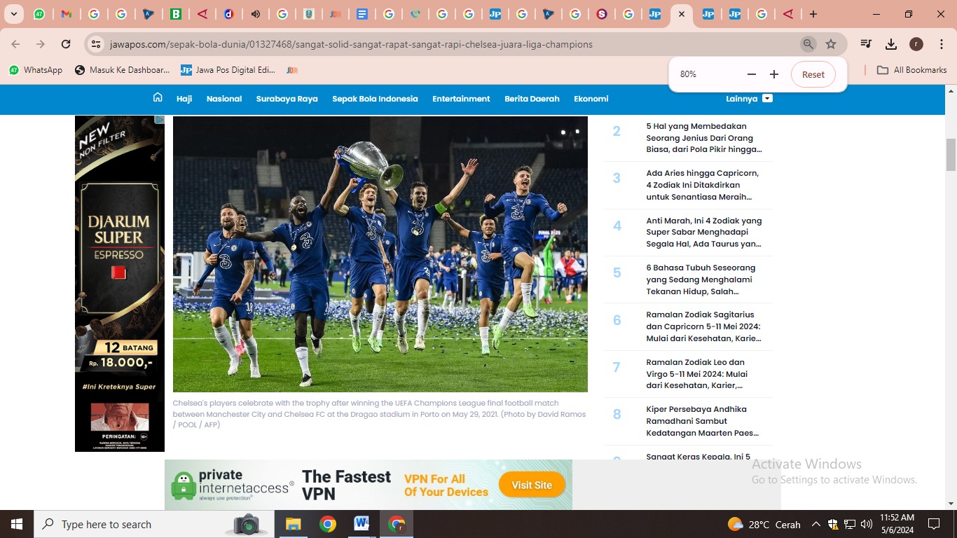 KENANGAN: Chelsea saat meraih Liga Champions 2021