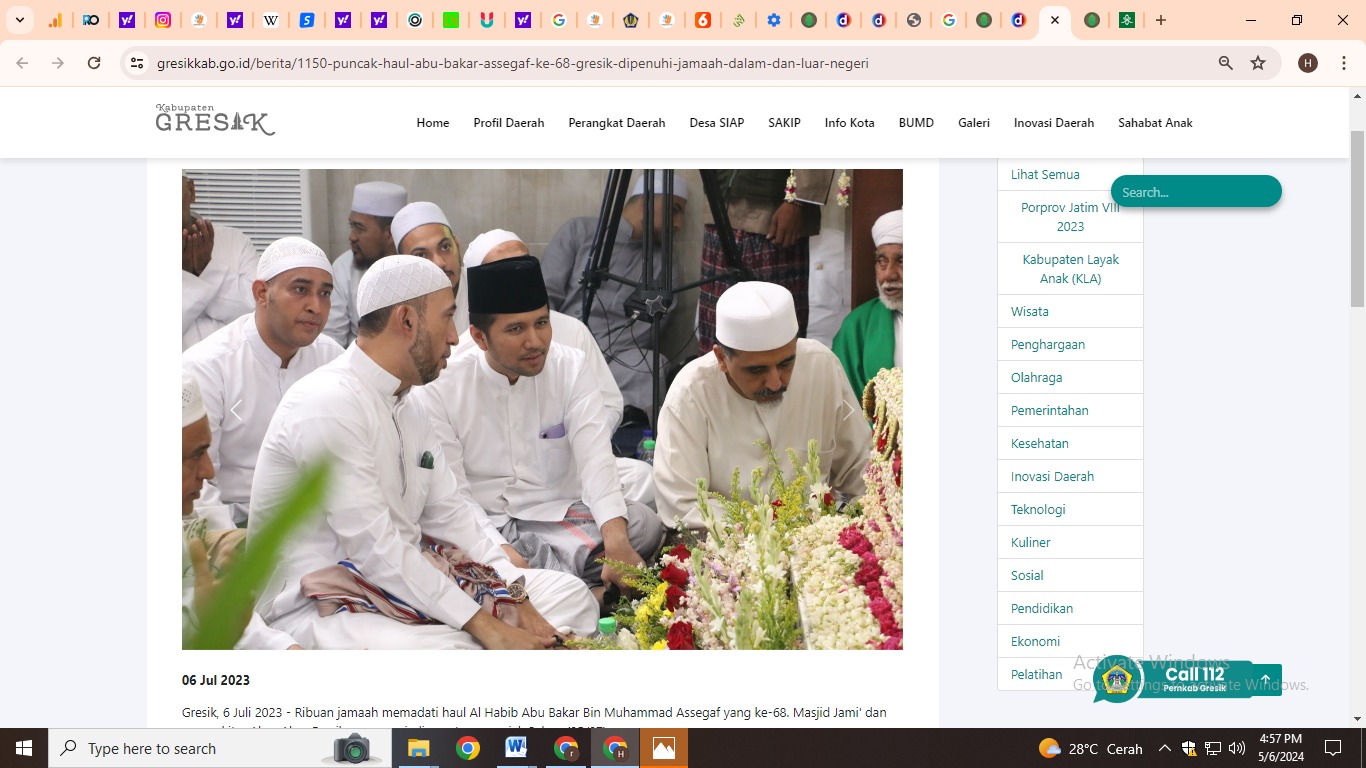 Wakil Gubernur Jatim pada waktu itu Emil Dardak (tengah) turut hadir di Haul HabibAbu Bakar Assegaf tahun 2023 lalu. (Foto Pemkab Gresik)