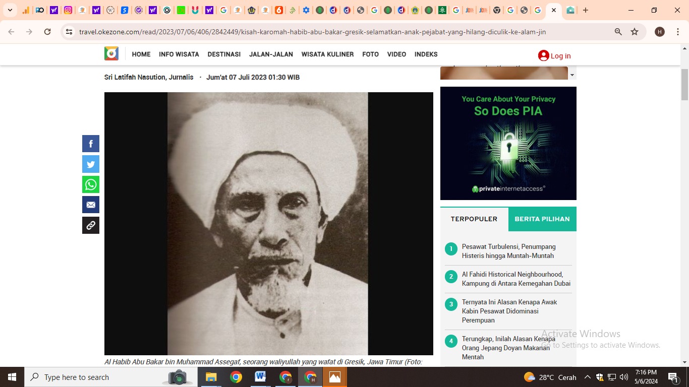 Al Habib Abu Bakar bin Muhammad Assegaf, seorang waliyullah yang wafat di Gresik, Jawa Timur (Foto: FB/Ist)