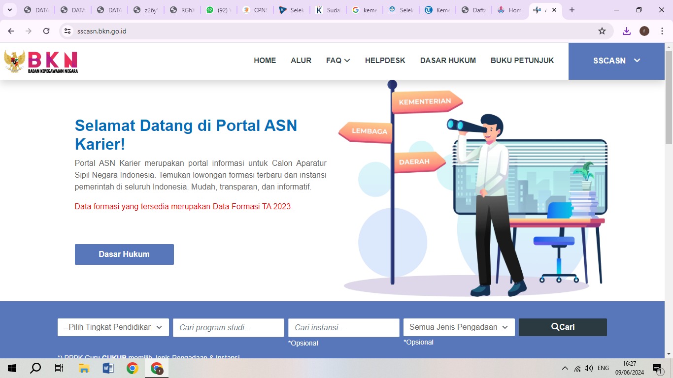 Situs sscasn.bkn.go.id yang masih menampilkan CASN tahun 2023