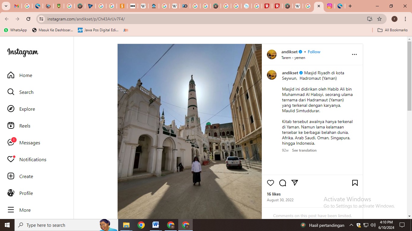 Foto instagram (andikset), Masjid Riyadh yang masih kokoh. Masjid tersebut didirikan oleh Habib Ali Solo