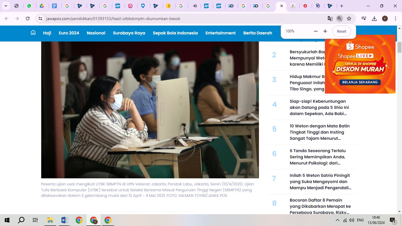 Foto ilustrasi ujian UTBK