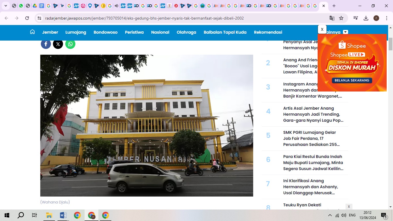 Gedung Jember Nusantara atau Eks BHS ini dahulu adalah lokasi Pengadilan era Kolonial Belanda. (Foto: Wahana Djalu)