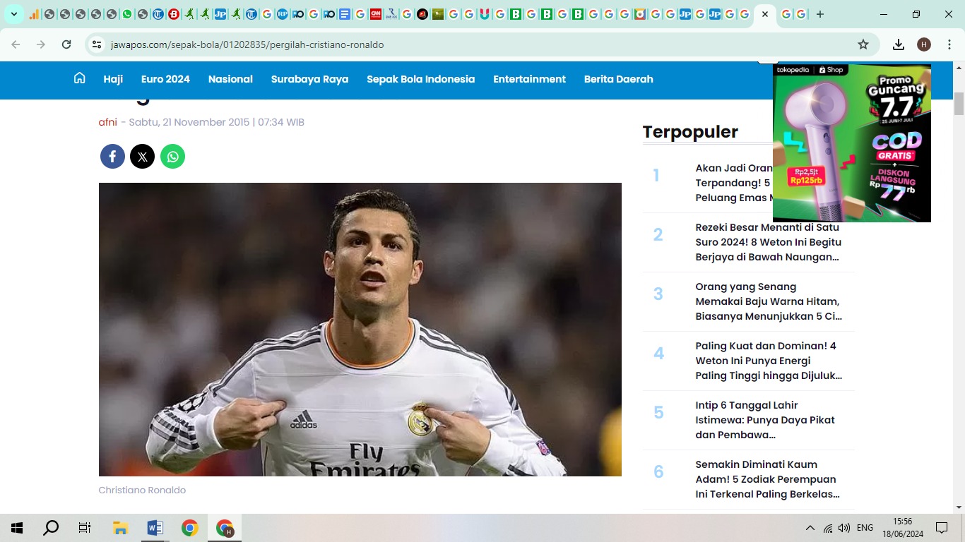 Cristiano Ronaldo setelah mencetak gol untuk Real Madrid