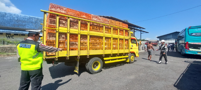 MELEBIHI UKURAN: Terlihat sebuah truk dengan muatan bambu hingga membuka bak saat dilakukan penertiban saat Operasi Sadar Ketertiban Lalu Lintas di Terminal Pakusari, Rabu (19/6). JUMAI/ RADAR JEMBER