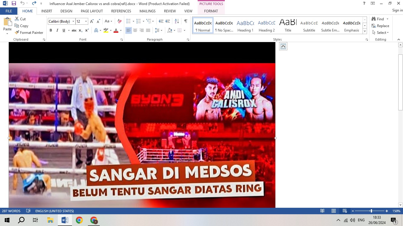 Pertarungan di Byon Combat Showbiz Vol.3. Viki Calisrox, influencer terkenal asal Jember,