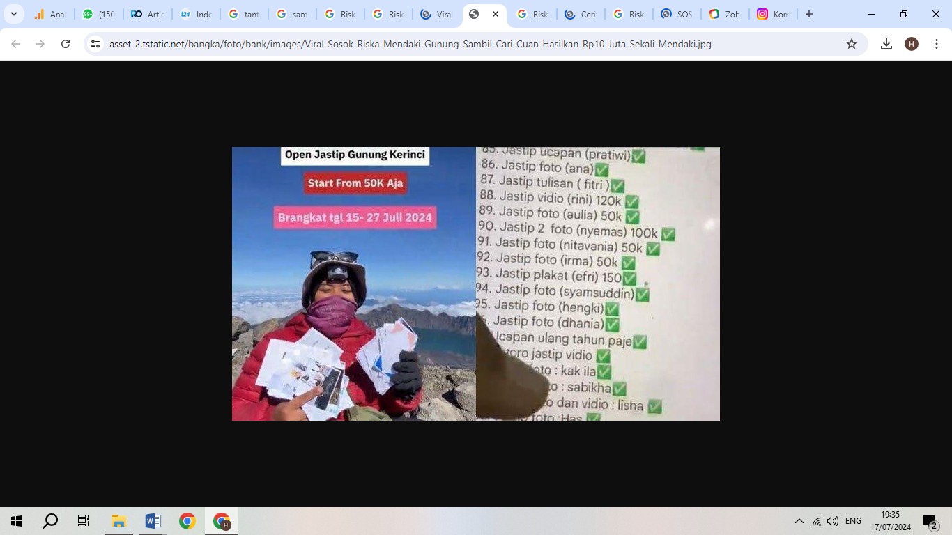 Riska Damayanti yang membagikan aktifitasnya naik gunung bisa mendapatkan cuan lewat jastip