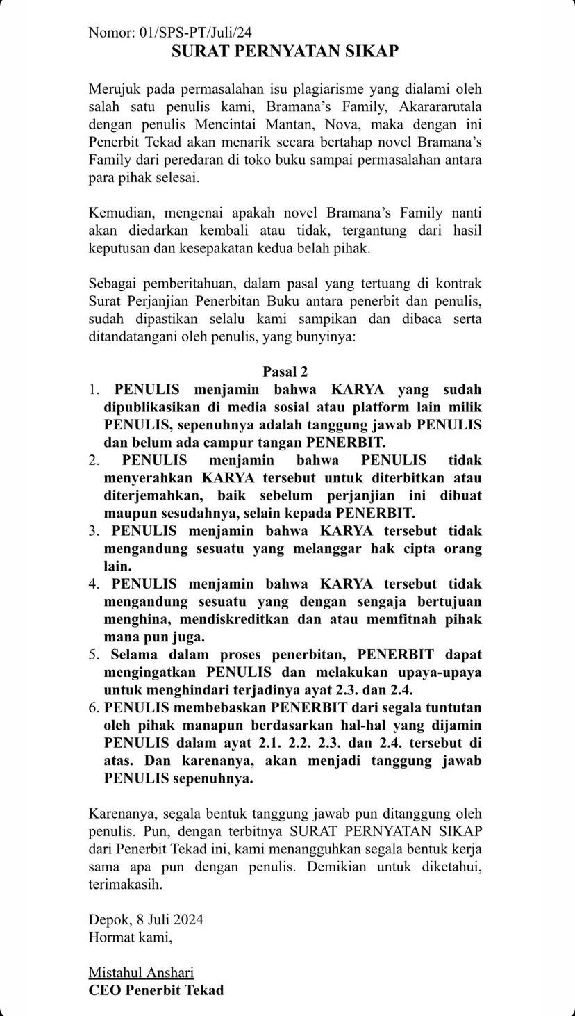 pernyataan sikap (Sumber Foto: Insta story Akun Instagram @id.tekad)