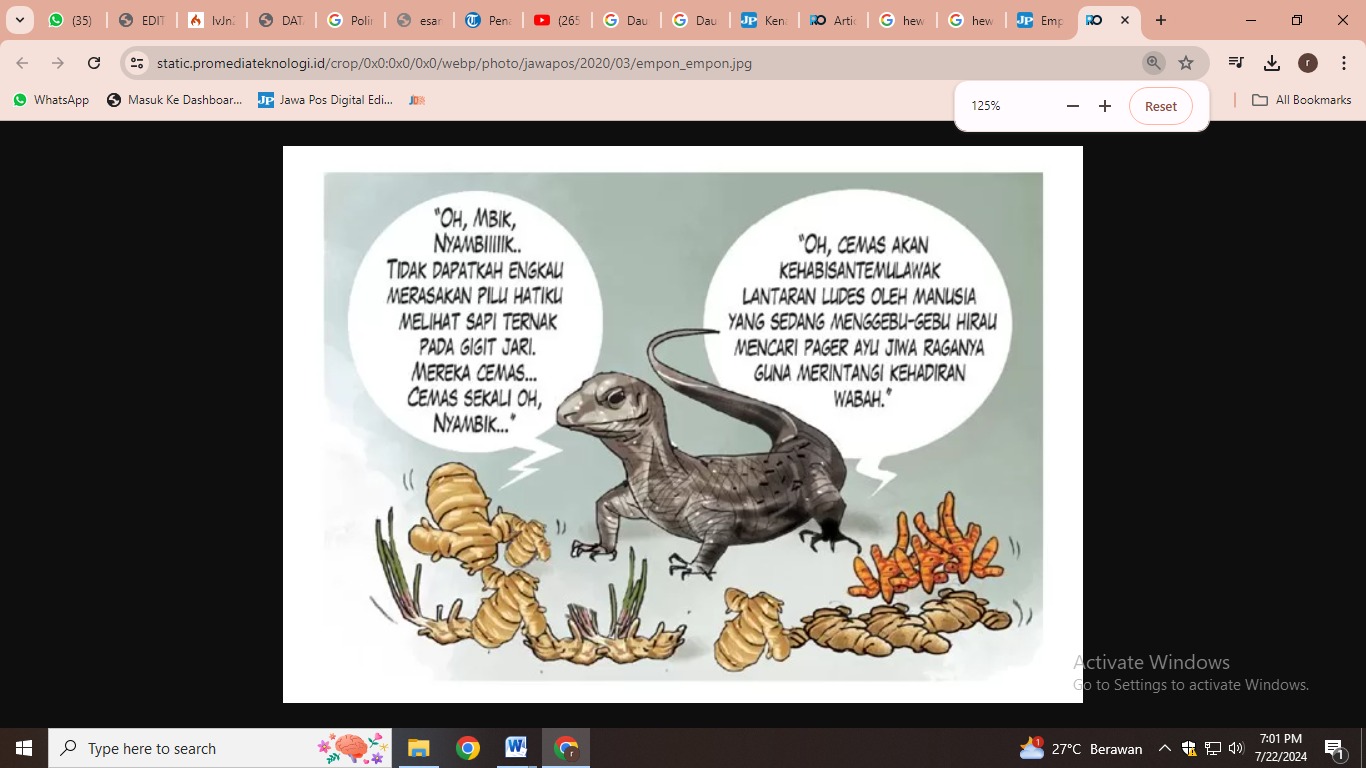 ilustrasi biawak dengan empon-empon (budiono/jawapos)