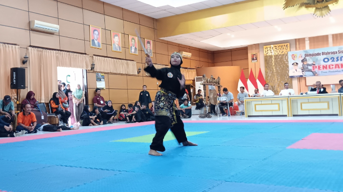 BERANI TAMPIL: Atlet pencak silat unjuk skill pada O2SN SD&ndash;SMP di Aula Dispendik, Mei lalu. IPSI optimalkan seleksi atlet untuk mengikuti Popda XIV dan Porprov X. M ADHI SURYA/RADAR JEMBER