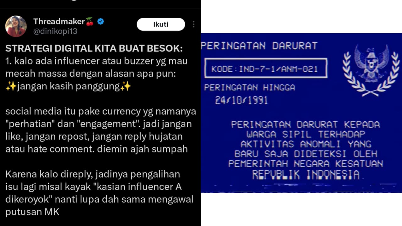 Akun @dinikopi 13 mberikan tips strategi digital untuk aksi kawal putusan MK. Foto: X @dinikopi13