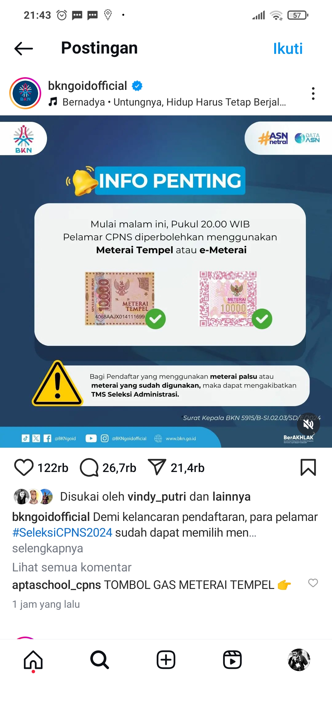 Pengumuman materai cpns