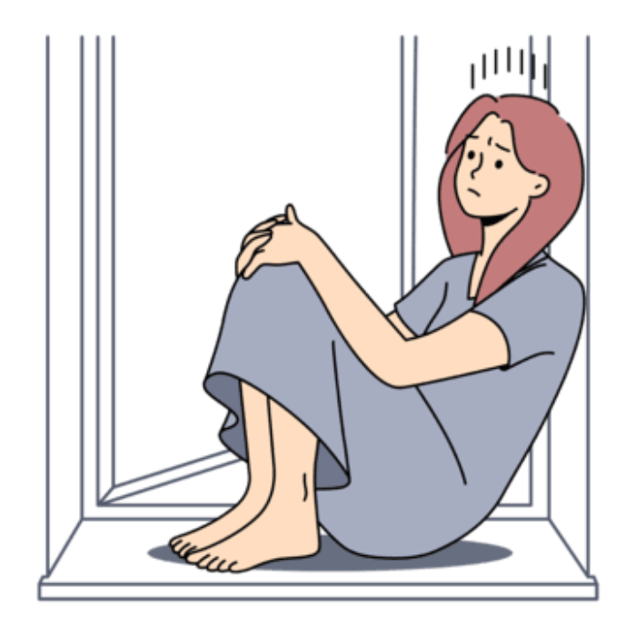 Ilustrasi perempuan duduk di tengah pintu (PNGtree)