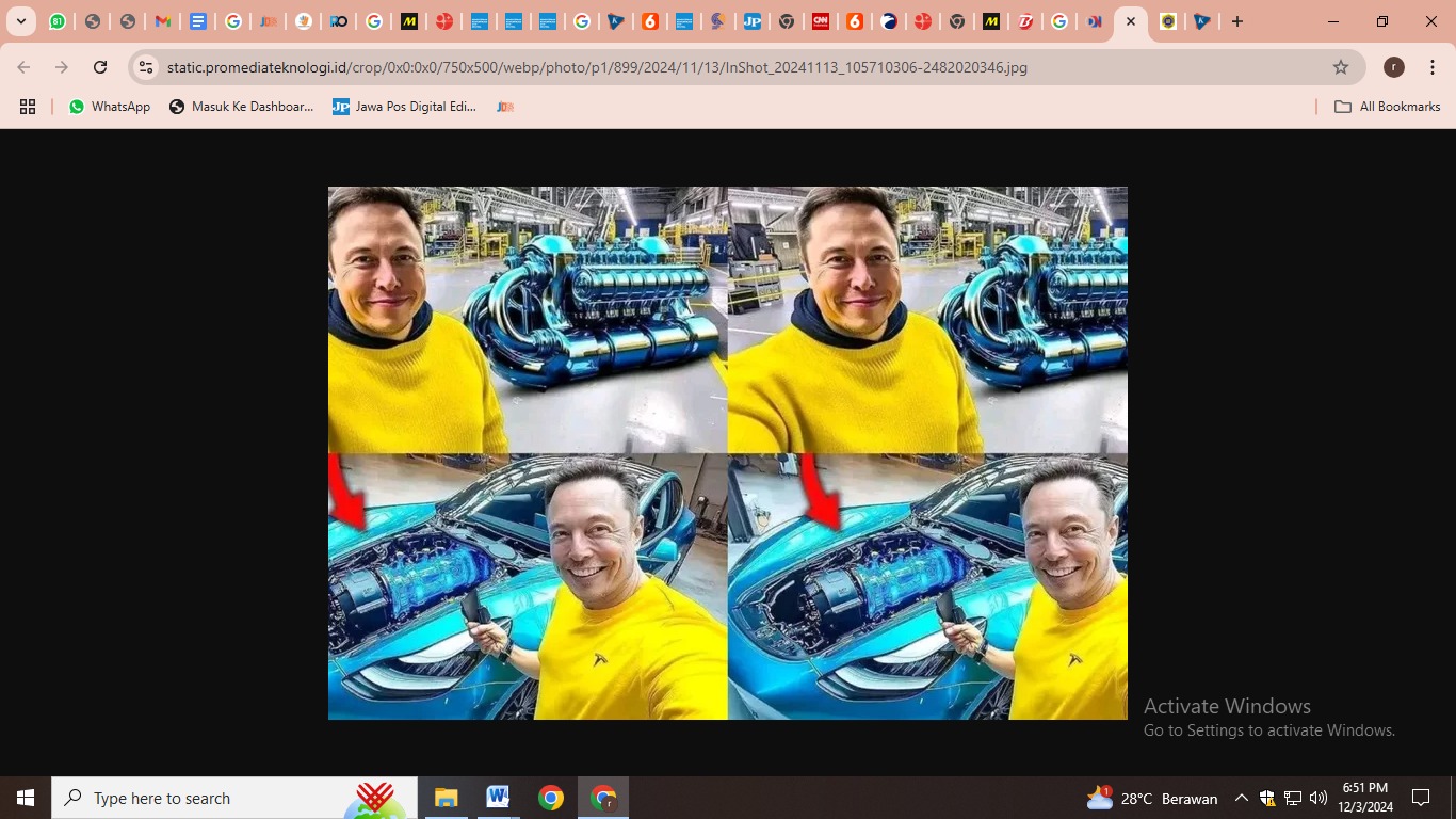 gambar yang muncul di medsos perihal mobil bahan bakar air dari Elon Musk