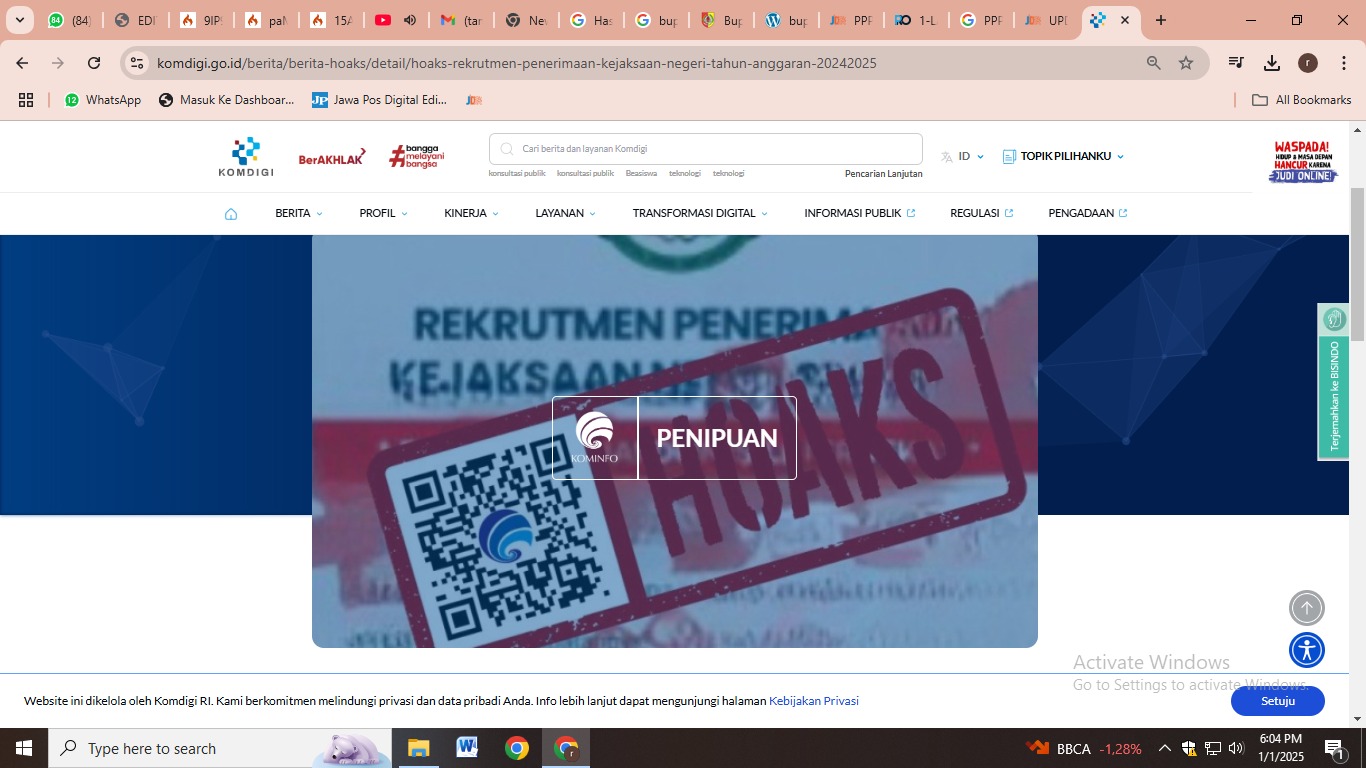 Lowongan penerimaan pegawai Kejaksaan yang diunggah di FB, ternyata hoax
