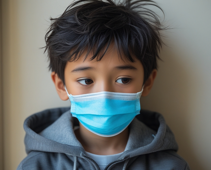 Ilustrasi seorang anak laki-laki terkena flu (ONA/AI/Leonardo AI)