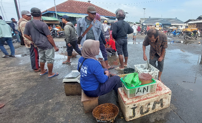 MINIM IKAN: Pedagang ikan di TPI Puger menjajakan ikan dari luar Jember. JUMAI/ RADAR JEMBER