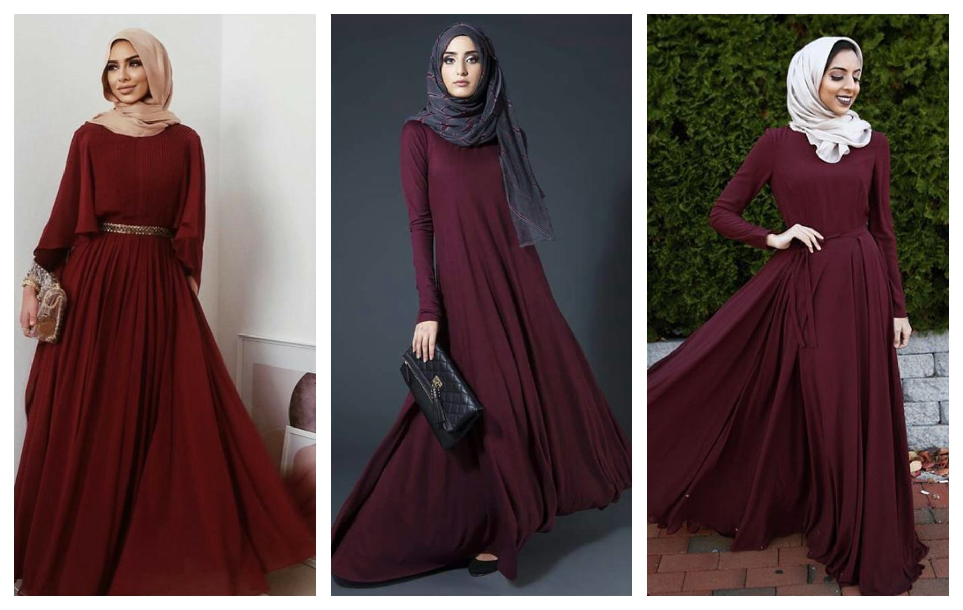Outfit dengan warna burgundy menjadi tren outfit lebaran 2025 (Pinterest)