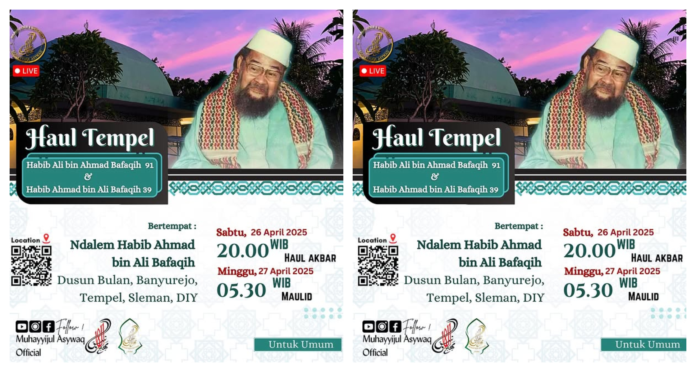 Jadwal Haul Habib Tempel Jogja (Sumber: Instagram/muhayyijul_asywaq_officia)