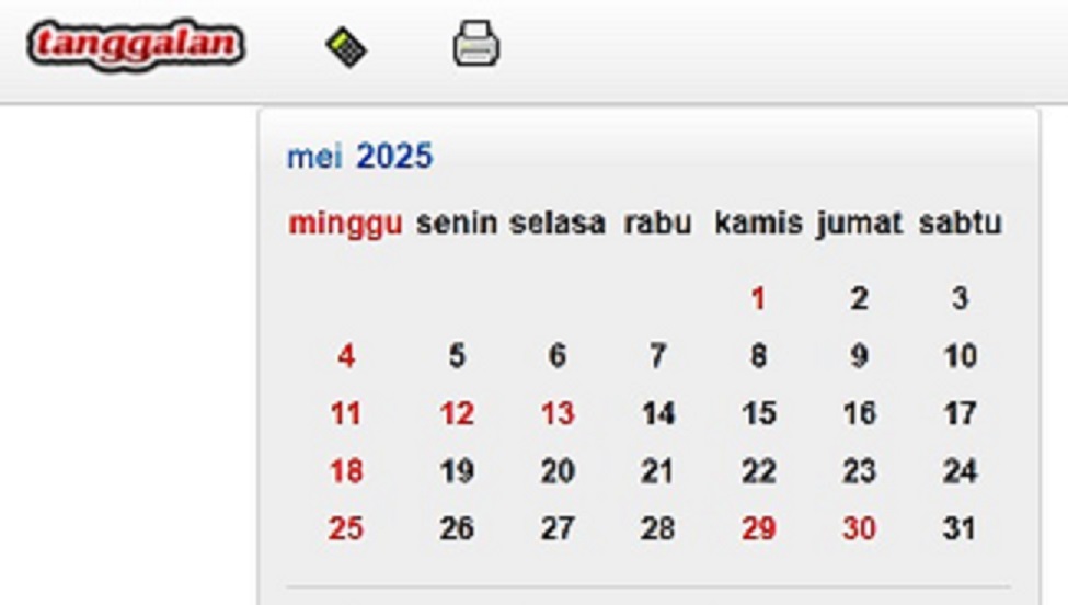 HARI BESAR: Kalender hari besar nasional dan internasional Bulan Mei 2025. (Foto: Tangkapan Layar Netizen)