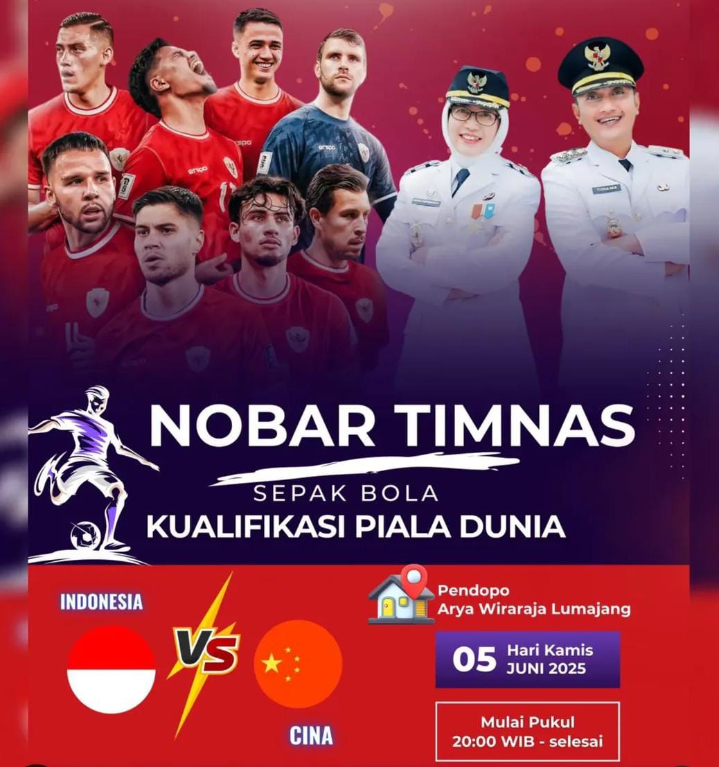 Poster Nobar Timnas Indonesia vs China yang diunggah Pemkab Lumajang di media sosial. (Ig/Lumajang_kab)